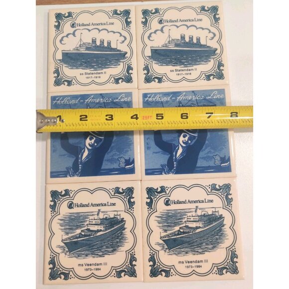 Vtg Holland America Line SS Statendam II MS Veendam III 4" Blue White Tiles Lot - Picture 10 of 10
